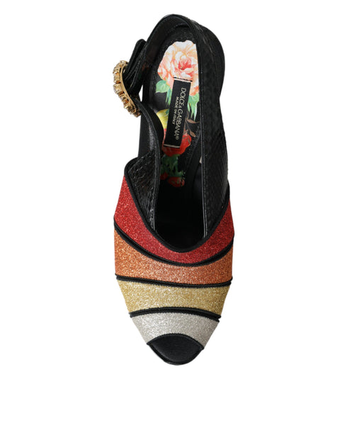 Dolce & Gabbana Multicolor Floral Crystal Platform Heels Sandals Shoes